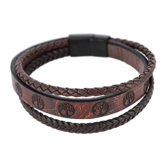 Heritage Oak Tree Leather Tri-Stranded Leather Bracelet