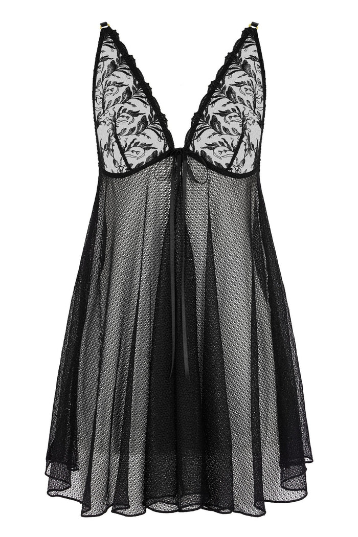Aubade Hidden Treasure Babydoll in Black front view
