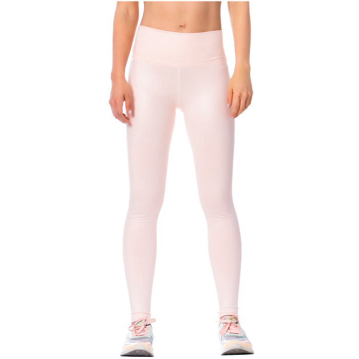 High-Rise Shimmer Pink Sports Leggings for Women – Stretchy, Sculpting & Stylish