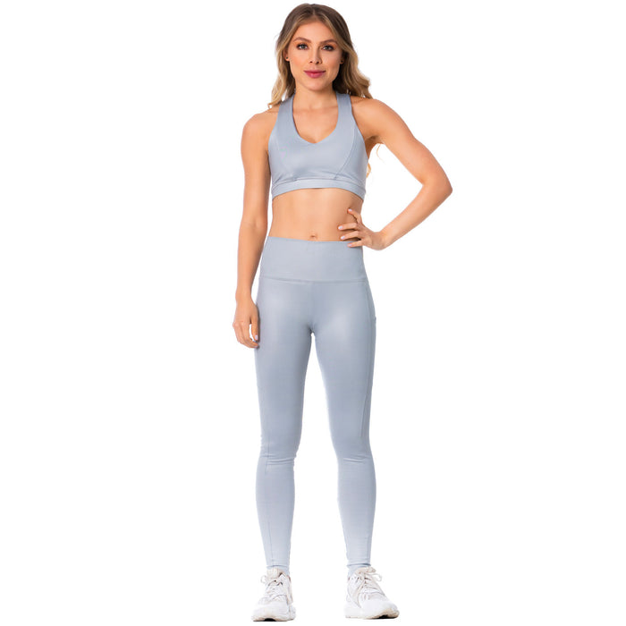 High-Rise Shimmer Silver Sports Leggings for Women – Stretchy, Sculpting & Stylish