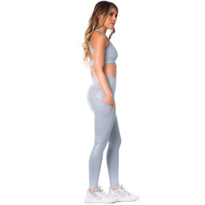 High-Rise Shimmer Silver Sports Leggings for Women – Stretchy, Sculpting & Stylish