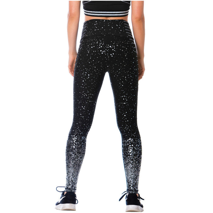 High-Waisted Shimmer Print Black Gym Leggings – Sculpting, Stretchy & Stylish