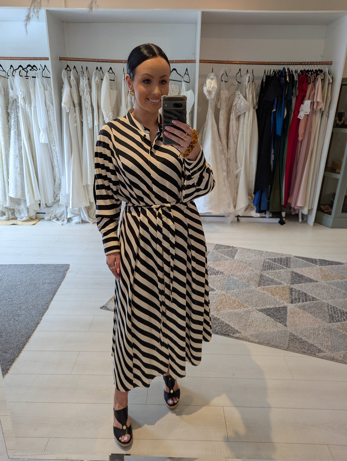 H&M Black White Stripe Shirt Dress M NWT