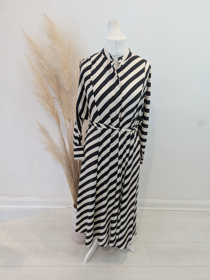 H&M Black White Stripe Shirt Dress M NWT