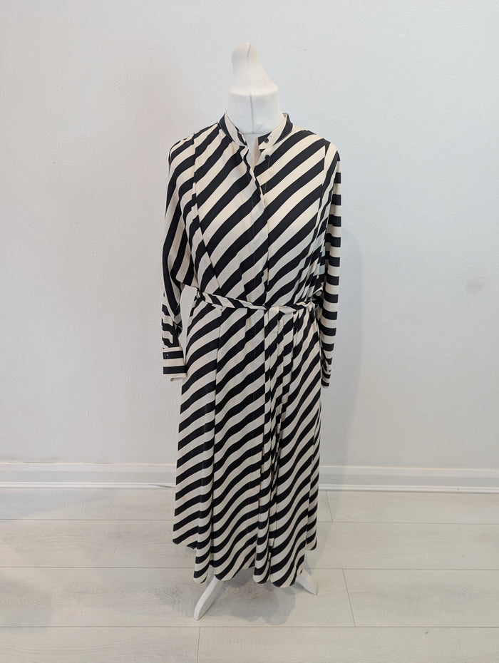 H&M Black White Stripe Shirt Dress M NWT