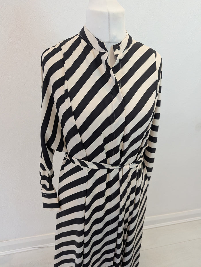 H&M Black White Stripe Shirt Dress M NWT
