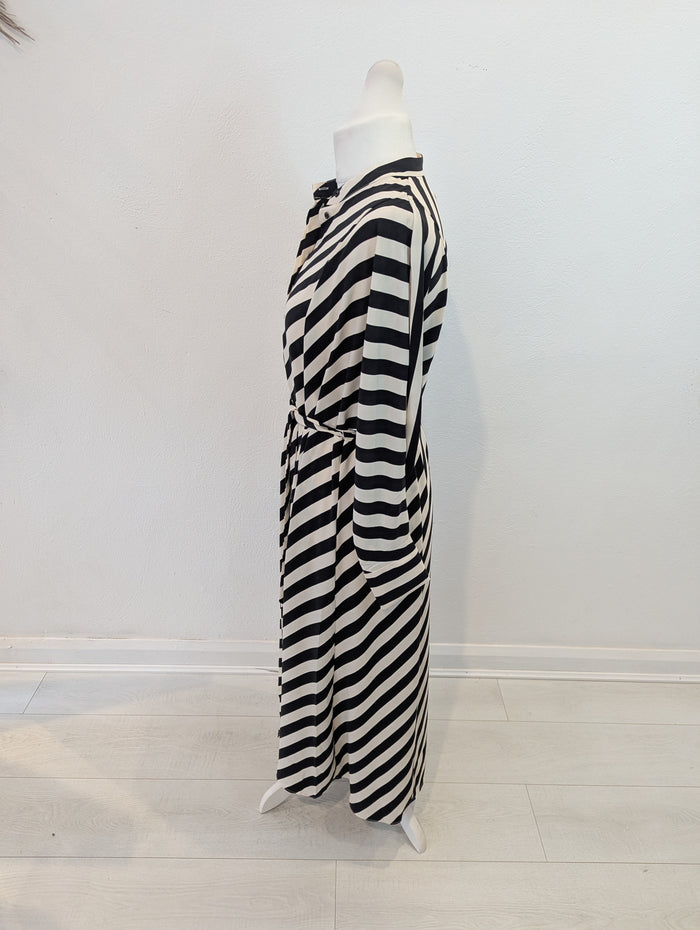 H&M Black White Stripe Shirt Dress M NWT