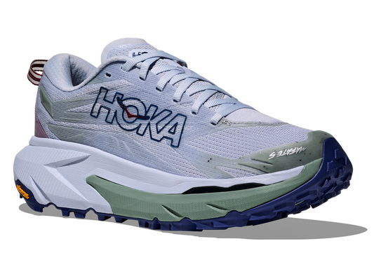 Hoka Women's Mafate 5 heavy duty trail running shoe in light blue
