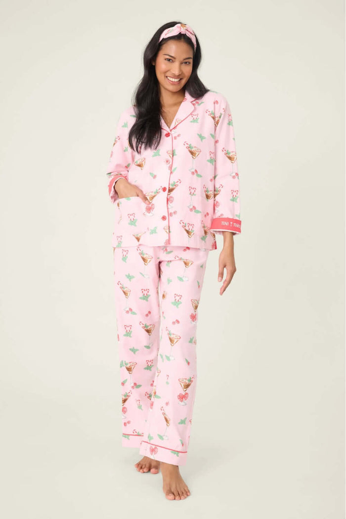 PJ Salvage Holiday Cocktails Flannel Long PJ Set