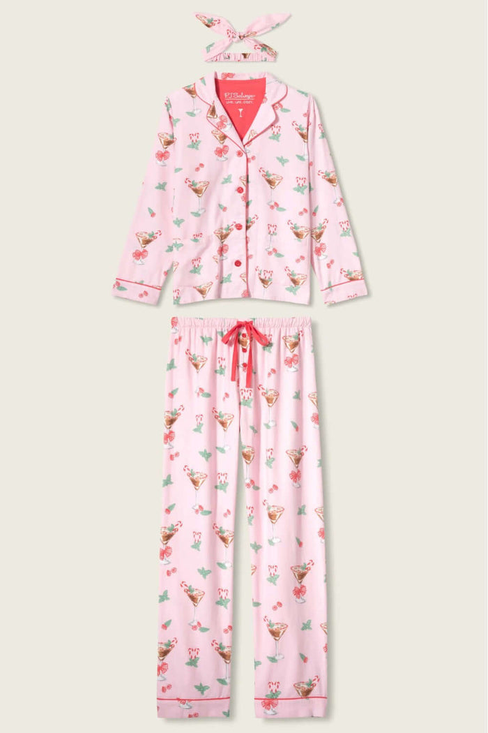 PJ Salvage Holiday Cocktails Flannel Long PJ Set