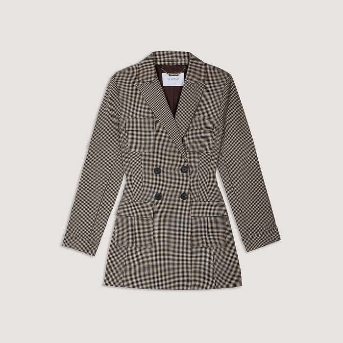 Houndstooth Blazer Dress - Brown