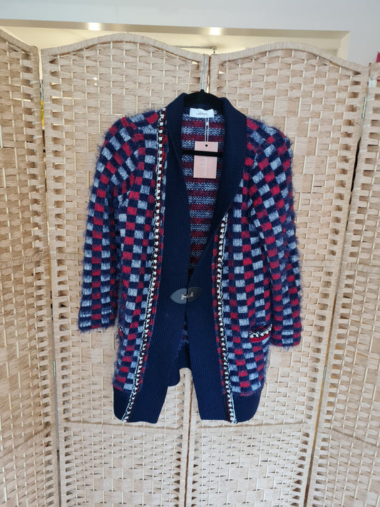 Jota+Ge Navy/ Red check Long cardigan M
