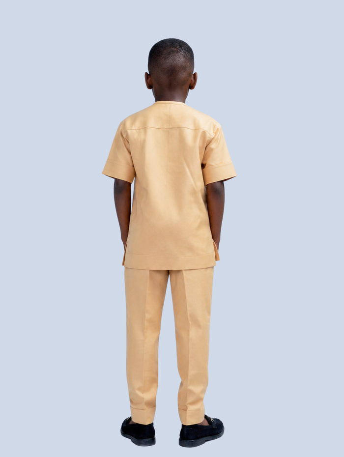 Kafor Boys African-Senator Co-ord Set in Biege and Brown Print