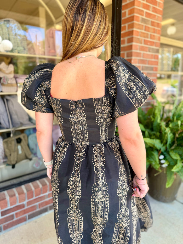Kate Black and Taupe Woven Midi Dress