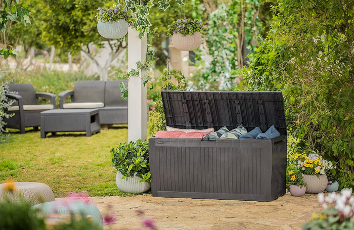 Keter Comfy Storage Box 270 L, Graphite Color, 116.7 x 54.6 x 8.6 cm