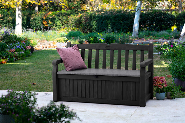 Keter Eden Bench 265L Outdoor Garden Furniture Storage Box Graphite & Light Grey