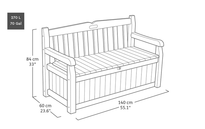 Keter Eden Bench 265L Outdoor Garden Furniture Storage Box Graphite & Light Grey