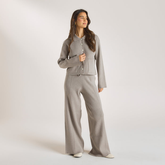 Knitted Oversized Shirt - Warm Grey