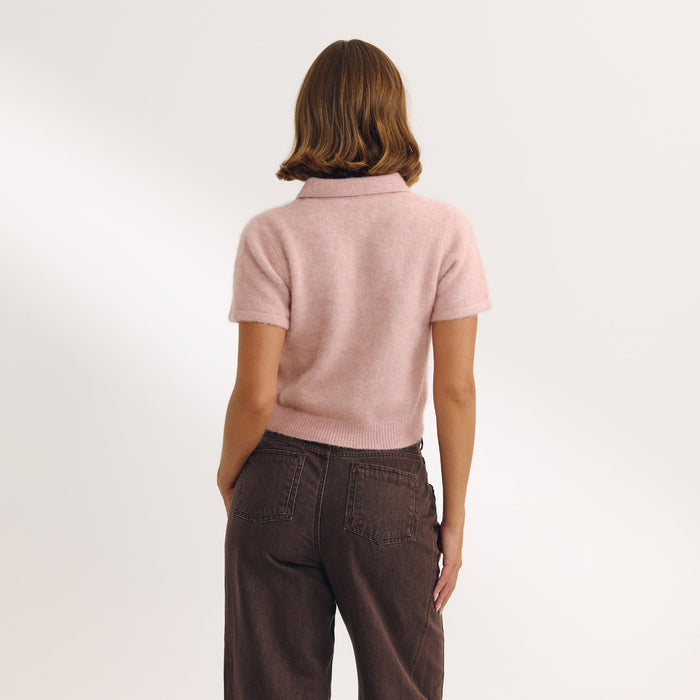 Knitted Polo Top - Pink