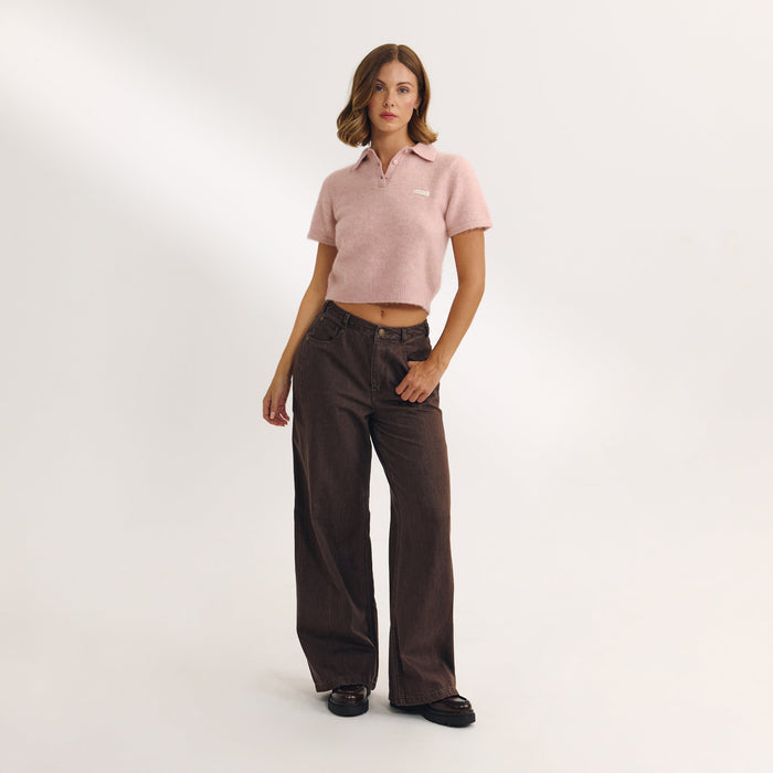 Knitted Polo Top - Pink