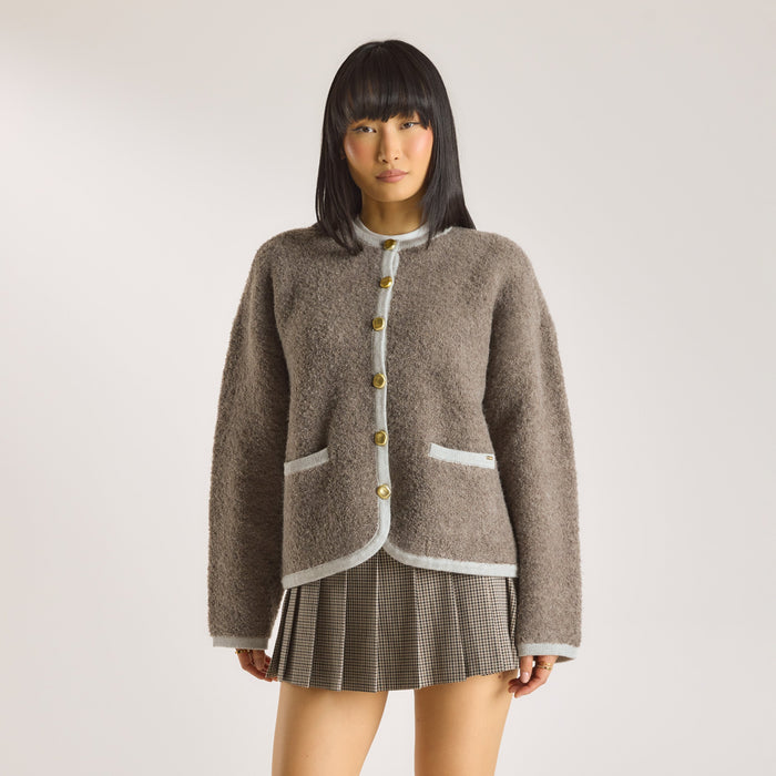 Knitted Wool Blend Jacket - Truffle