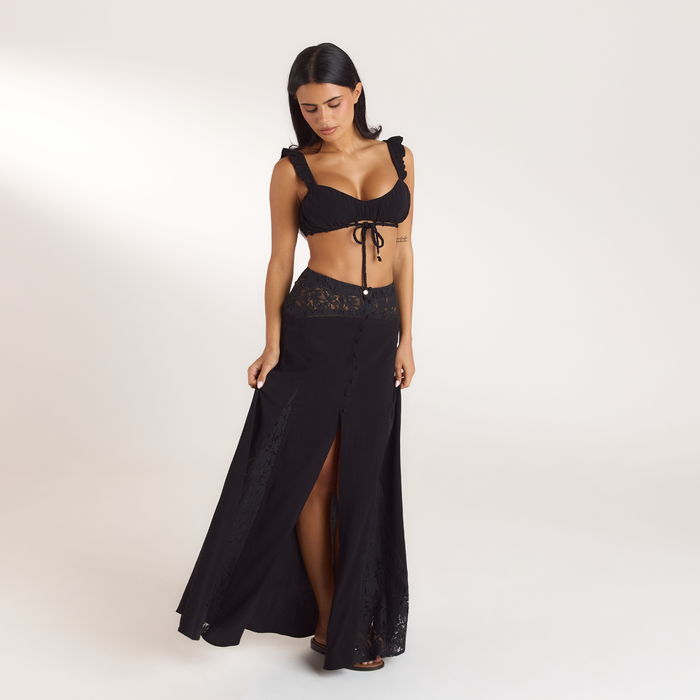 Lace Insert Maxi Skirt - Black