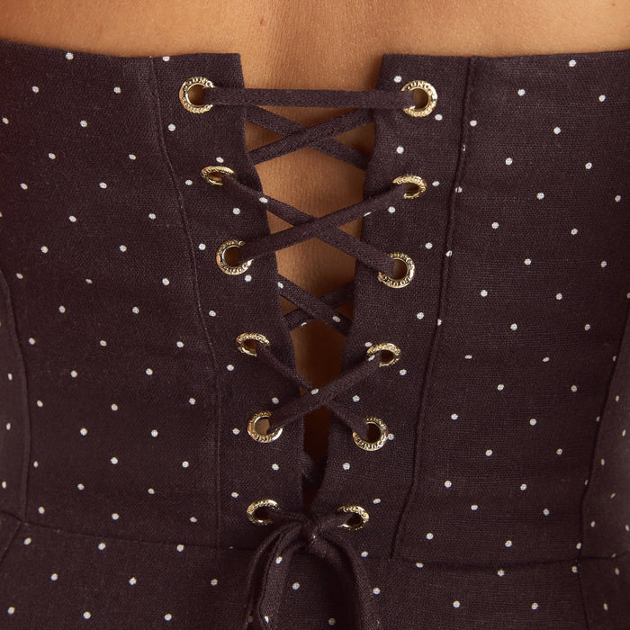 Lace Trim Maxi Dress - Chocolate Polka Dot