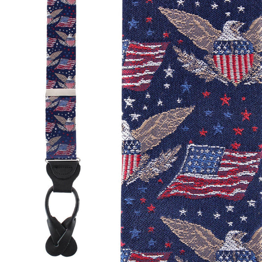 Legacy Soars Patriotic Bald Eagle Silk Novelty Button End Braces