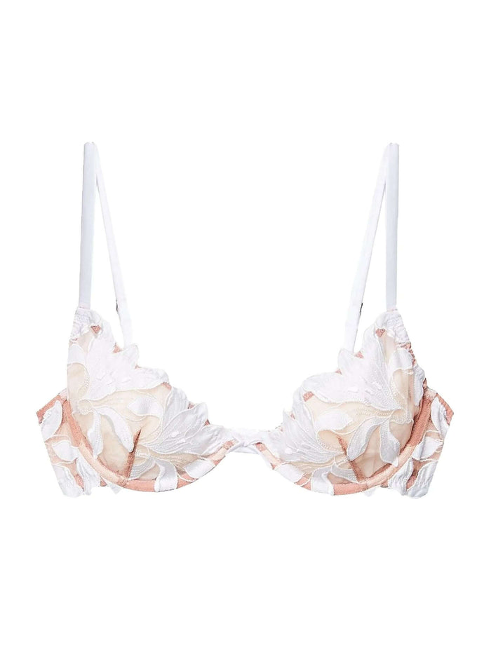 Lily Embroidered Plunge Demi Bra in Ivory