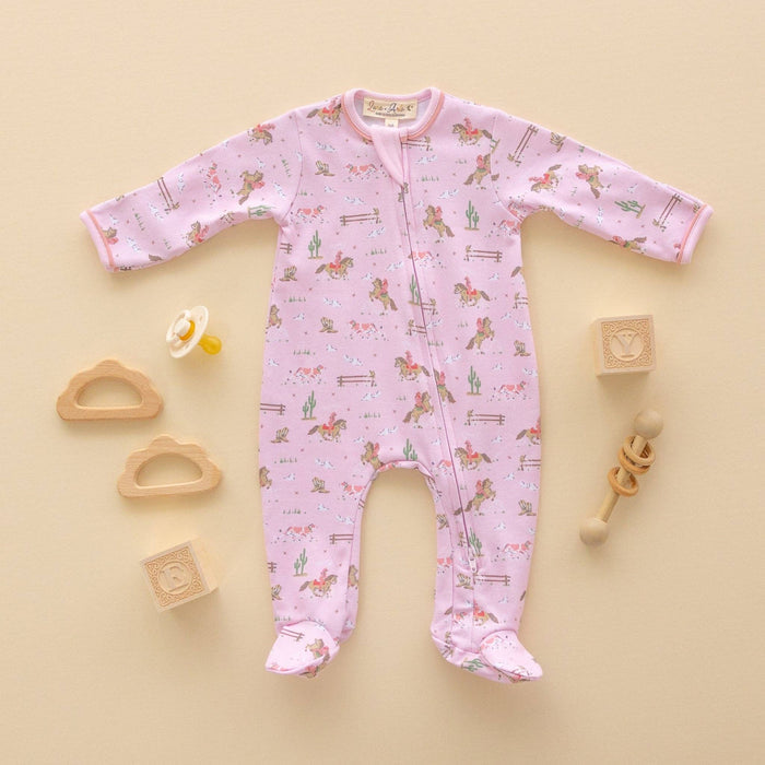 Little Wranglers Zip Footie - Dusty Rose