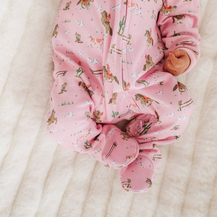 Little Wranglers Zip Footie - Dusty Rose