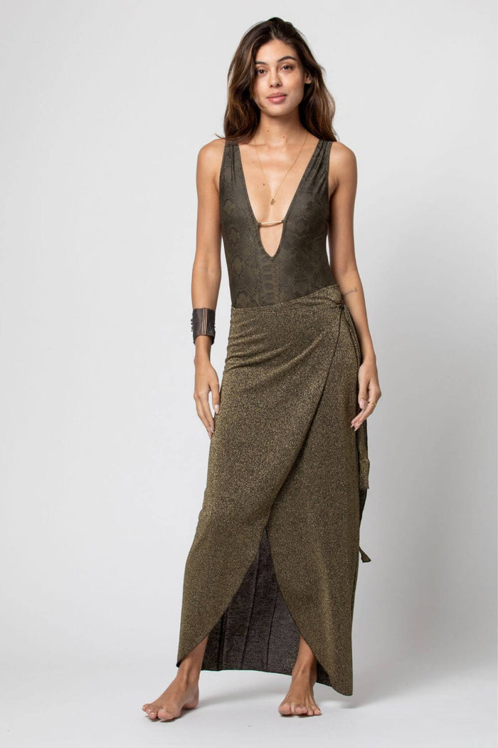 Long Lurex Pareo in Gold/Kaki