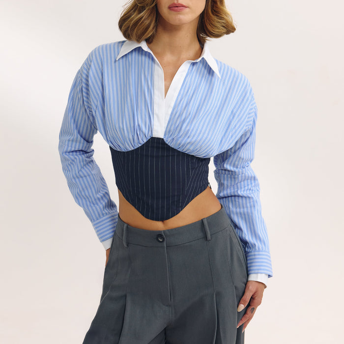 Long-Sleeved Corset Shirt - Blue