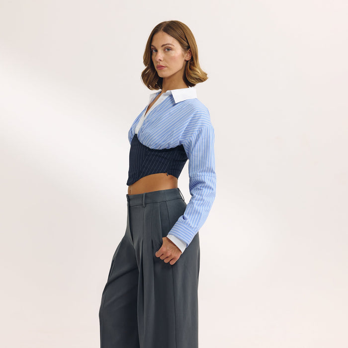 Long-Sleeved Corset Shirt - Blue