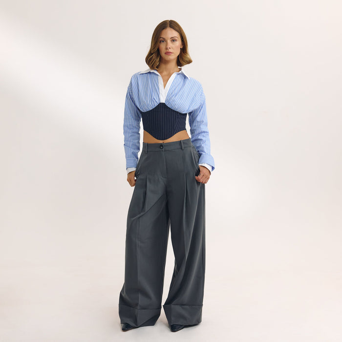 Long-Sleeved Corset Shirt - Blue