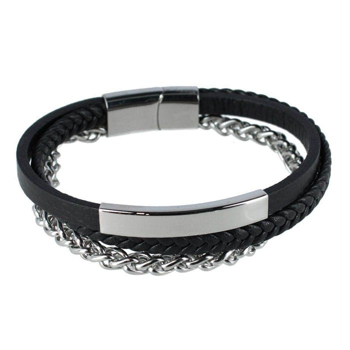 Loose Fit Zaid Metal & Leather Triple Strand Clasp Bracelet