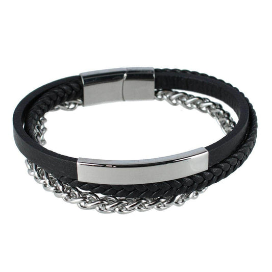 Loose Fit Zaid Metal & Leather Triple Strand Clasp Bracelet