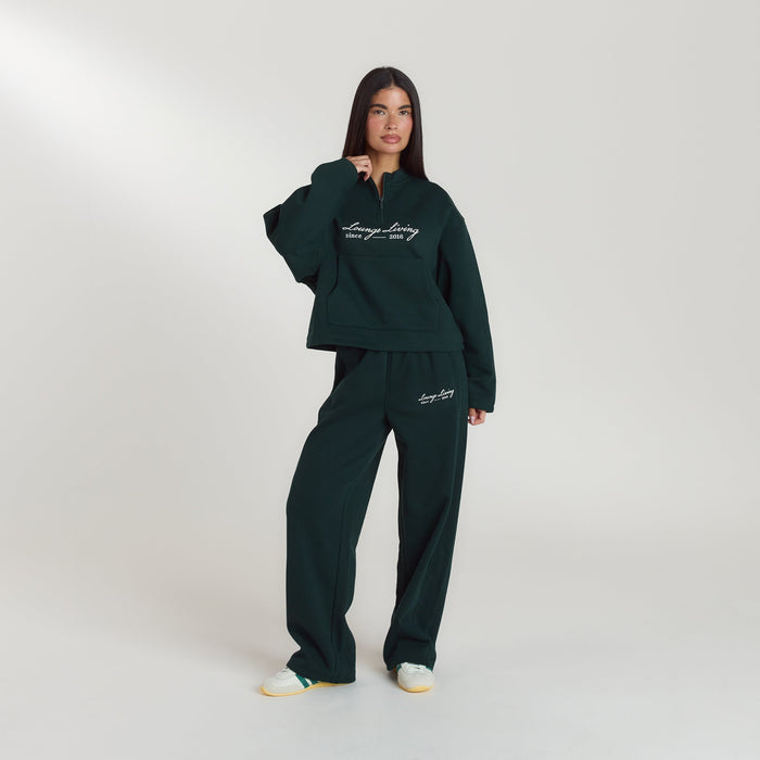 Lounge Living Quarter-Zip Jumper - Forest Green