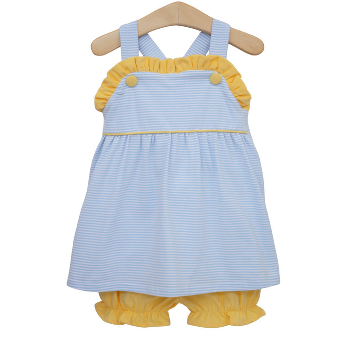 Lucy Bloomer Set - Light Blue Stripe & Yellow