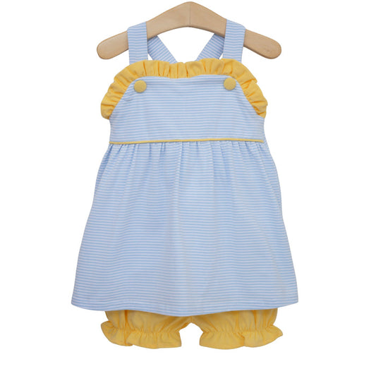 Lucy Bloomer Set - Light Blue Stripe & Yellow