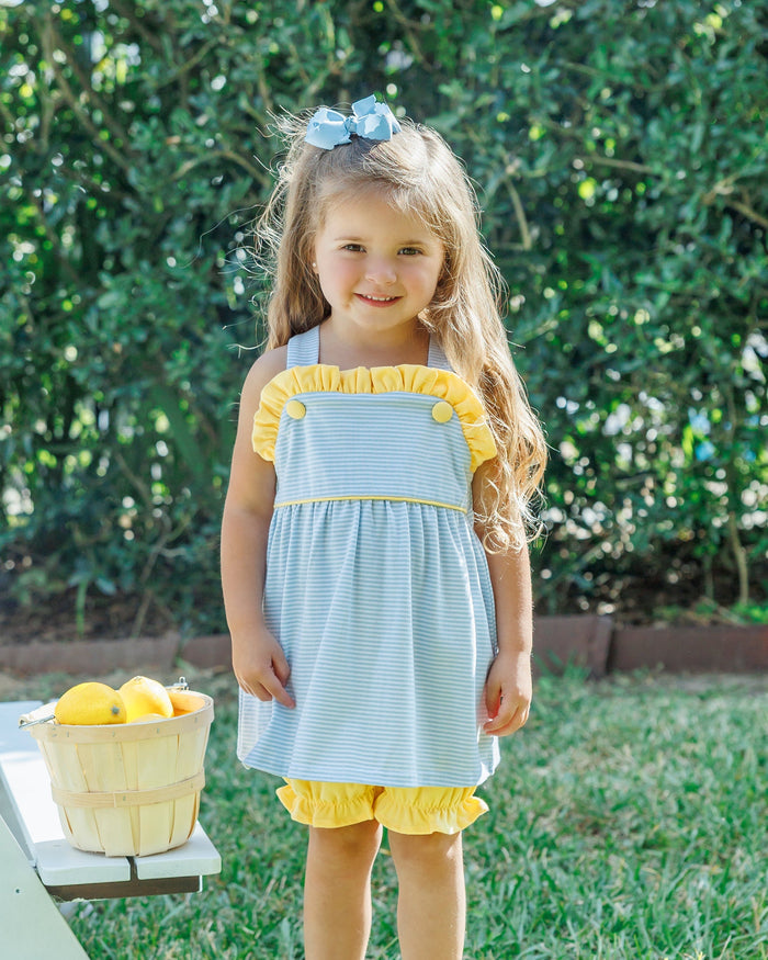 Lucy Bloomer Set - Light Blue Stripe & Yellow