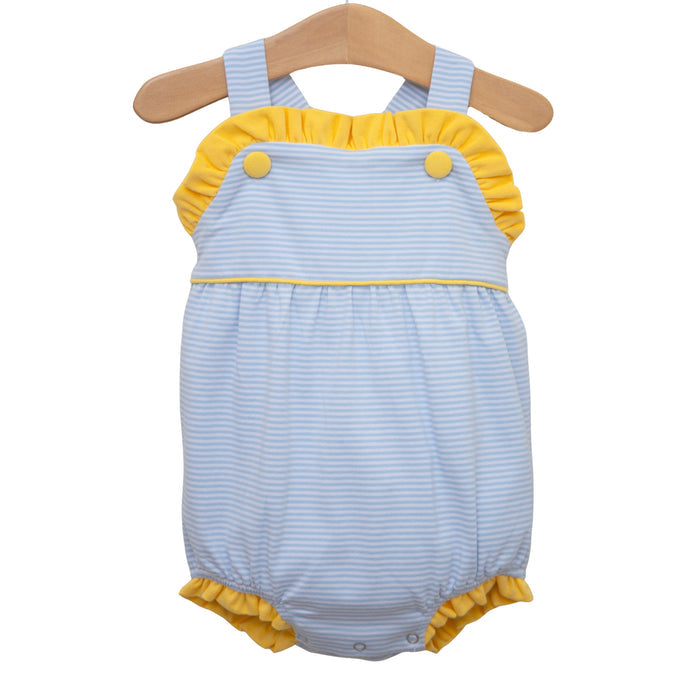 Lucy Sunsuit - Light Blue Stripe & Yellow