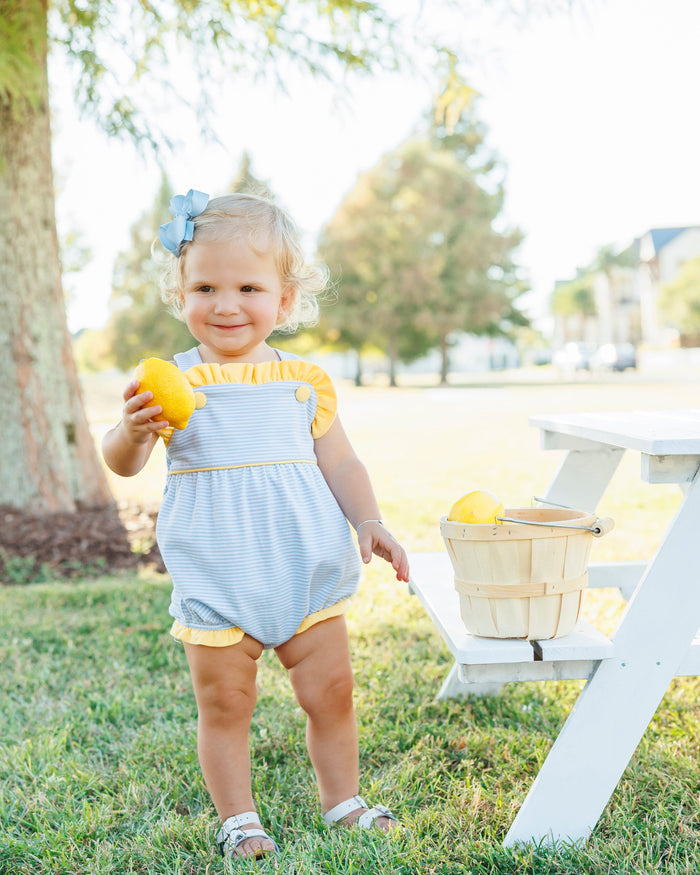 Lucy Sunsuit - Light Blue Stripe & Yellow
