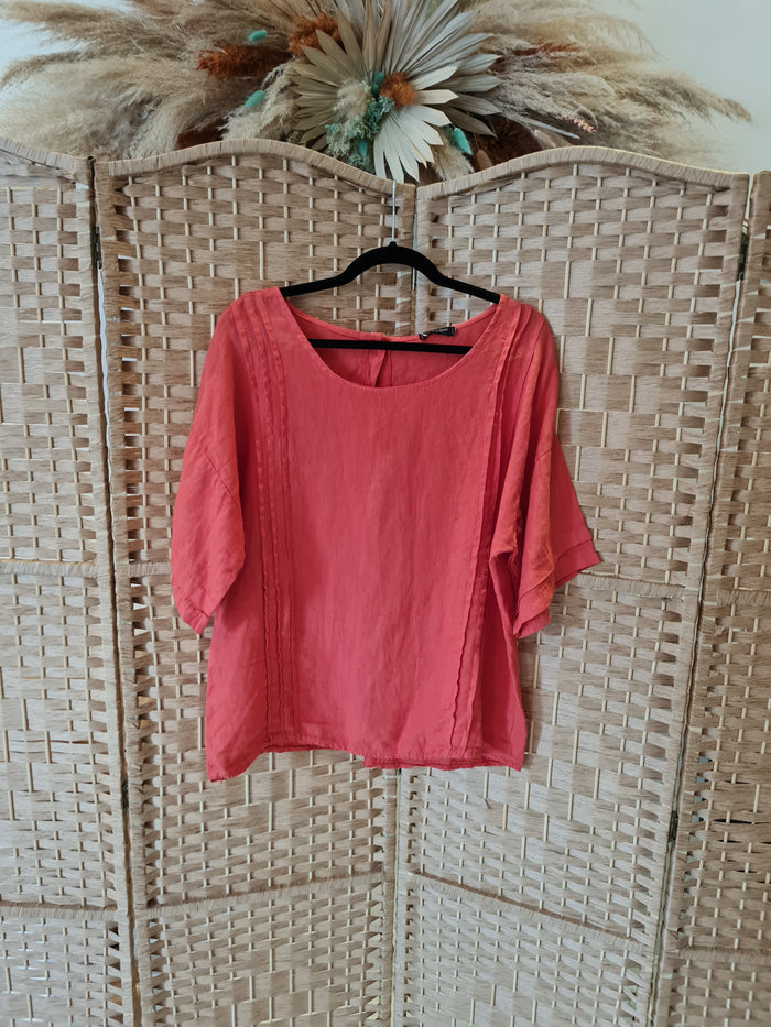 Lungo Larno Orange Linen Top M