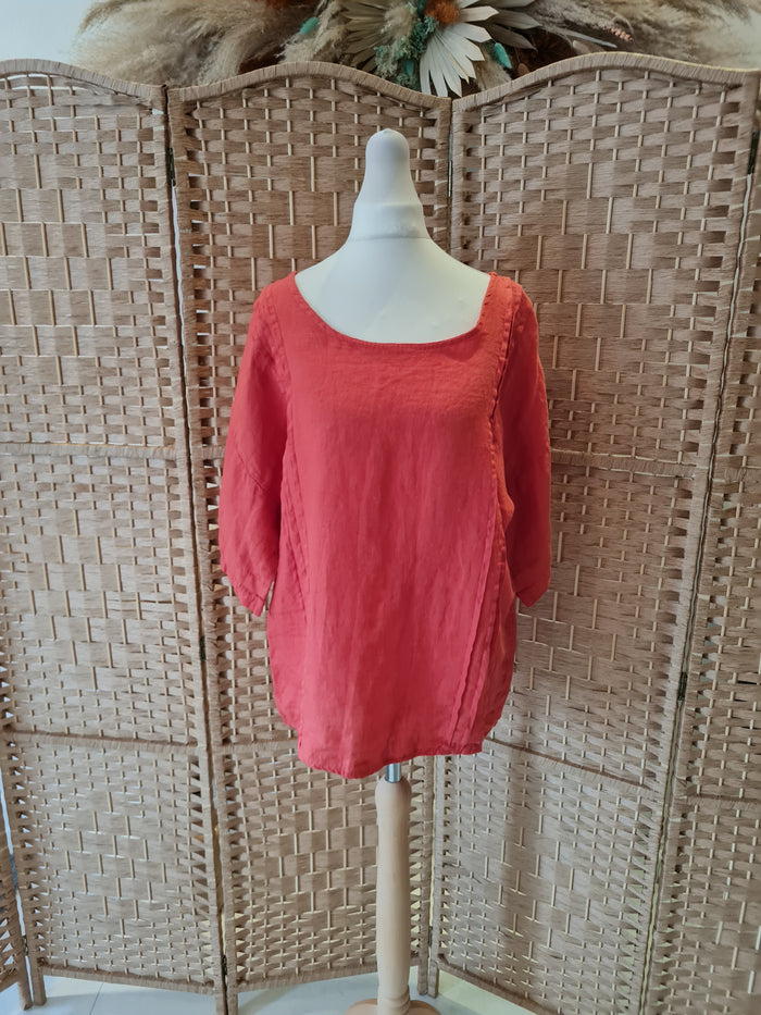 Lungo Larno Orange Linen Top M