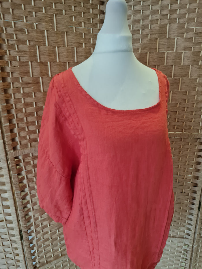 Lungo Larno Orange Linen Top M