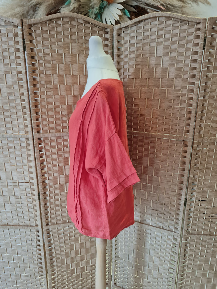 Lungo Larno Orange Linen Top M