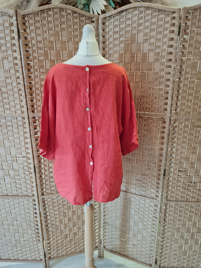 Lungo Larno Orange Linen Top M
