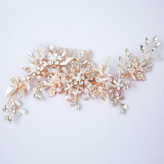 Luxury Blush Gold Leaf & Pearl Brides Headpiece - The Wedding Garter