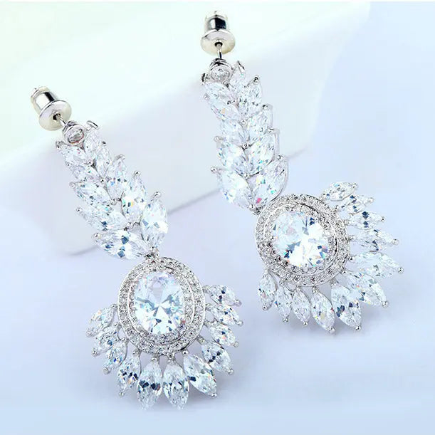 Luxury Bohemian Long Dangle Cubic Zirconia Event Earrings - The Wedding Garter